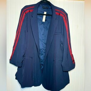Soncy Blazer size 3 navy Blue with Maroon stripes on sleeves